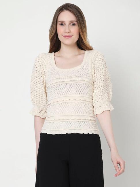 vero moda beige self design sweater