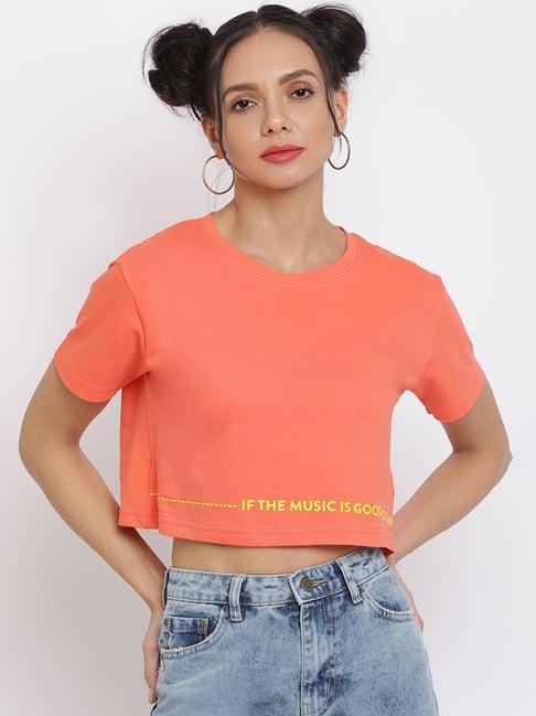 belliskey peach graphic print crop top