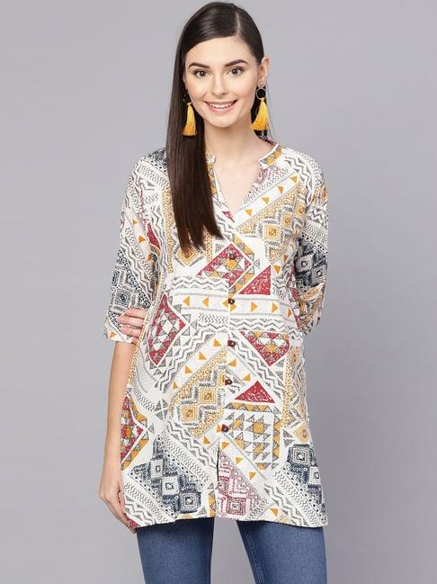 anubhutee white printed straight kurti