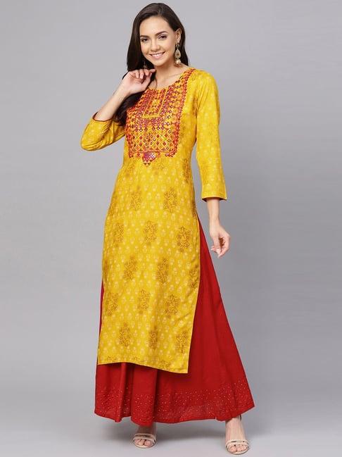 anubhutee yellow embroidered straight kurta