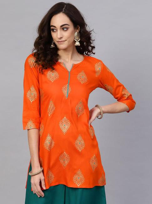 anubhutee orange printed straight kurti