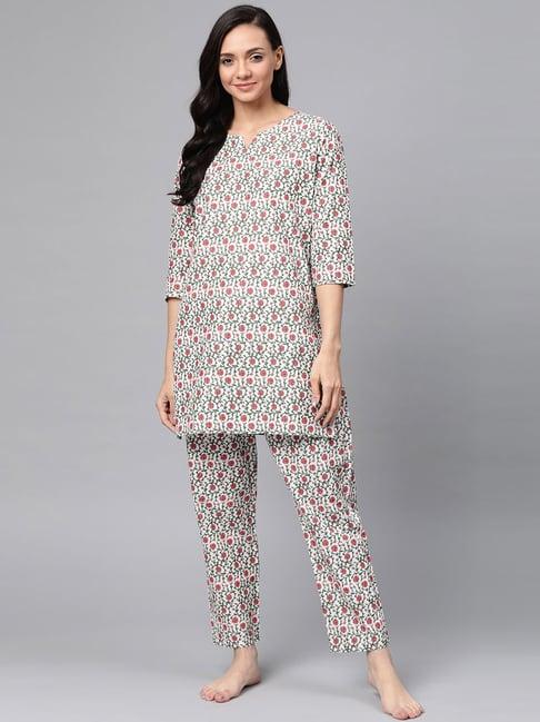 anubhutee white printed kurti pyjama set