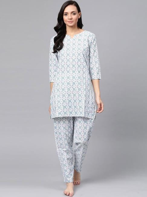 anubhutee white printed kurti pyjama set