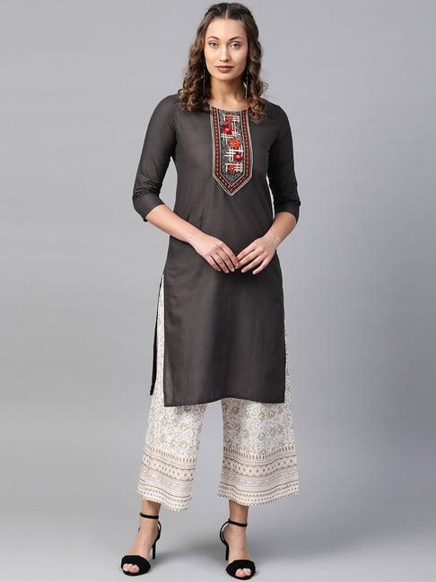 anubhutee grey embroidered straight kurta