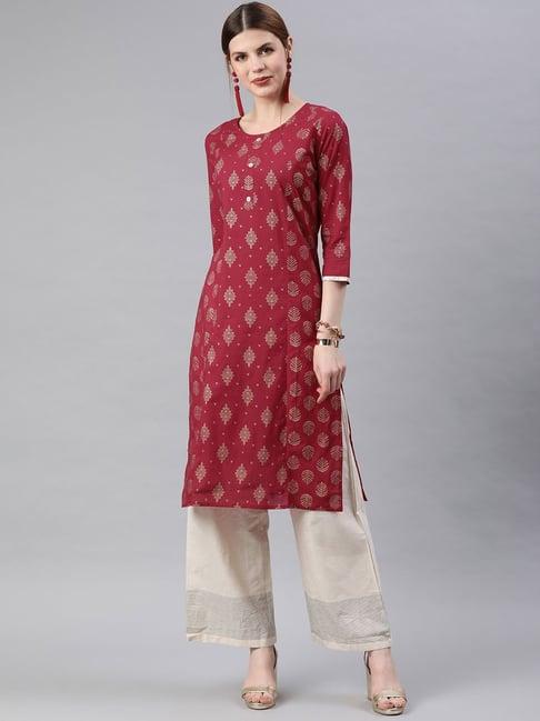 anubhutee red printed straight kurta