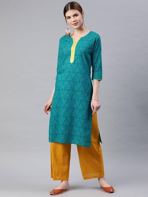 anubhutee turquoise printed straight kurta