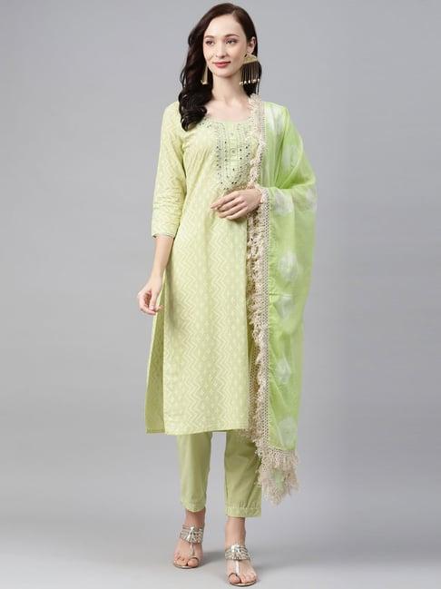 anubhutee green embroidered kurta pant set with dupatta