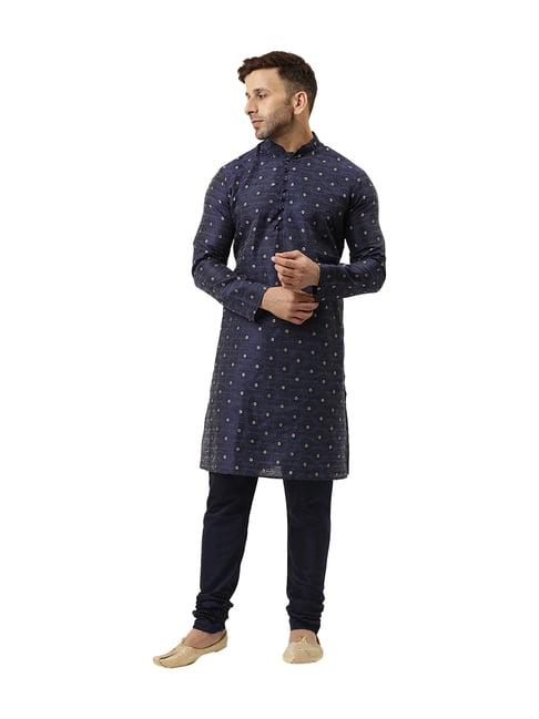 hangup navy jacquard kurta set