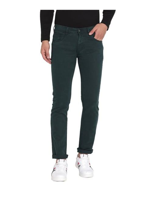 octave bottle green regular fit jeans