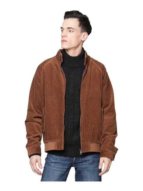 ben sherman brown full sleeves mock collar jacket