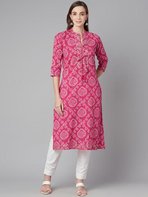 divena pink cotton printed straight kurta