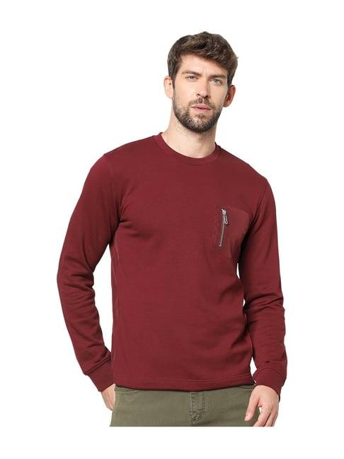 celio* burgundy full sleeves straight fit sweatshirt