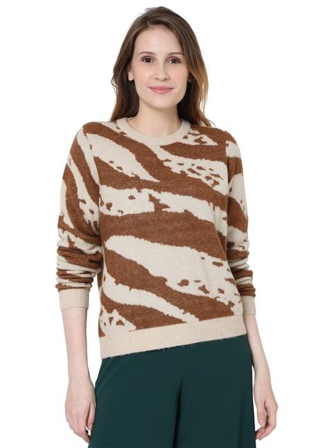 vero moda brown & beige tie - dye pullover