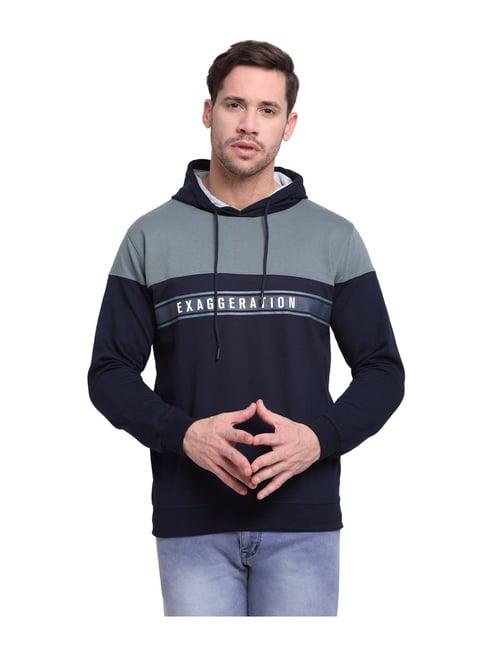 cantabil green & navy colour-block hooded sweatshirt