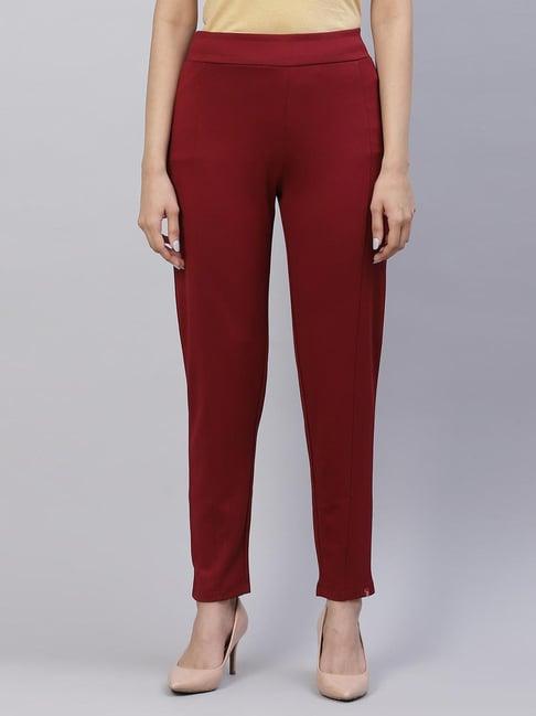 biba maroon mid rise pants