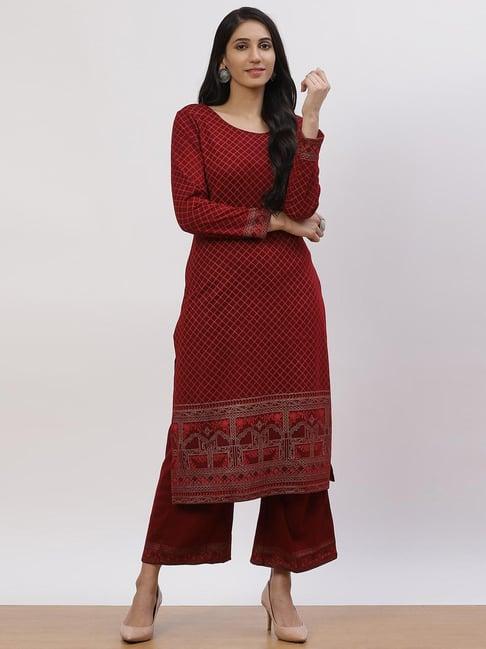 rangriti maroon printed kurta palazzo set