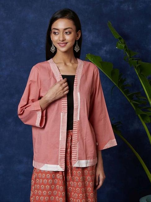 fabindia pink cotton printed shrug