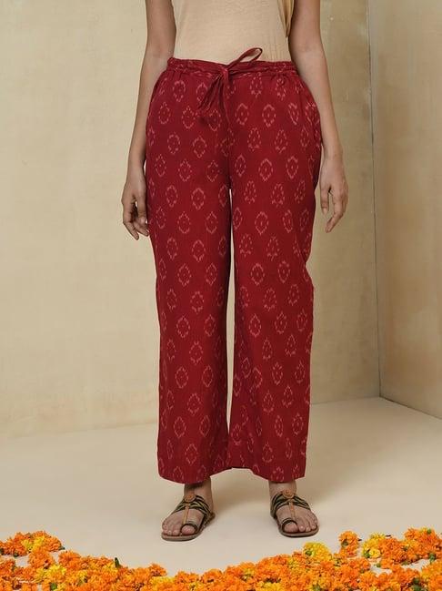 fabindia red cotton printed pants