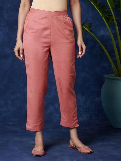 fabindia pink mid rise pants