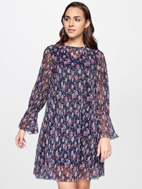 and navy floral print midi dress