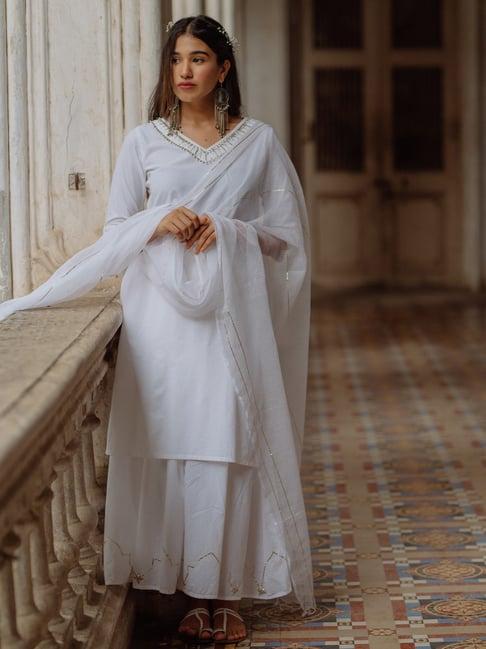 okhai white kurta with sharara & dupatta