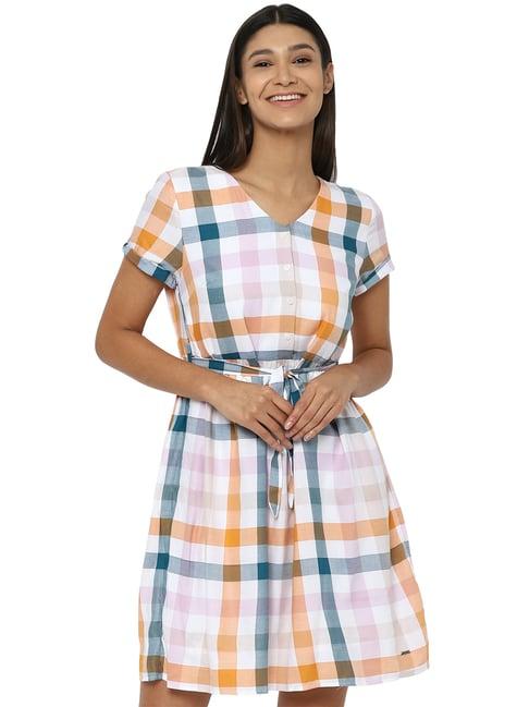 allen solly multicolor check a-line dress