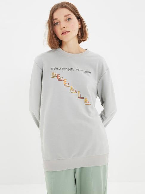 trendyol grey cotton printed sweatshirt