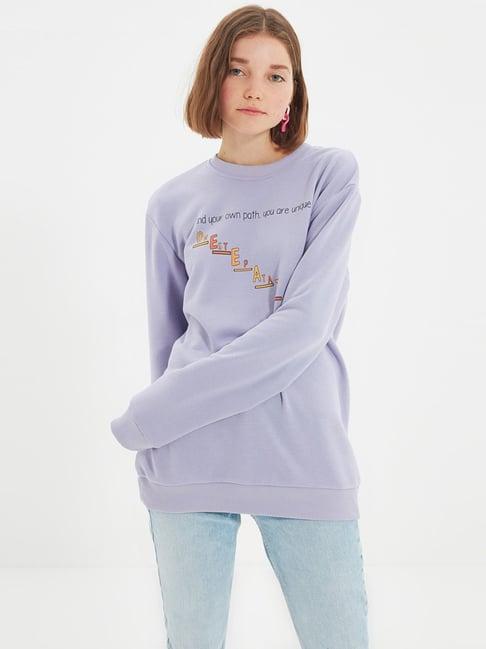 trendyol purple cotton printed sweatshirt