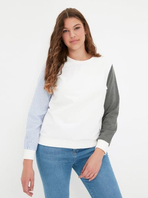 trendyol white cotton striped sweatshirt