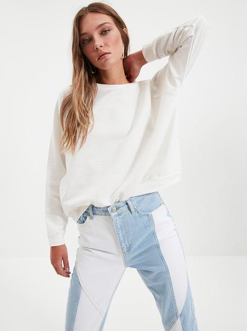 trendyol white cotton sweatshirt