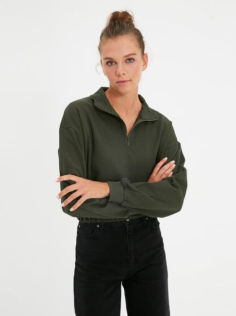 trendyol khaki cotton sweatshirt