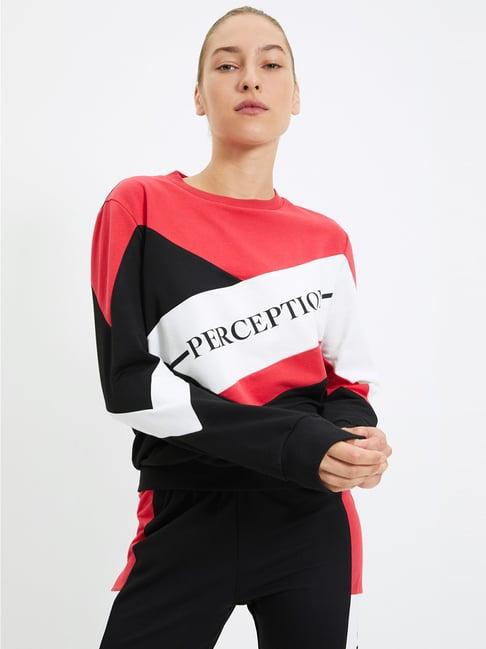 trendyol black & red cotton printed sweatshirt