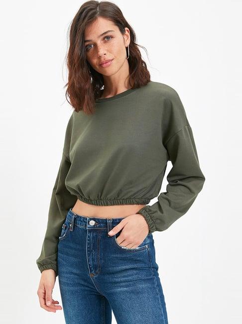 trendyol khaki cotton sweatshirt