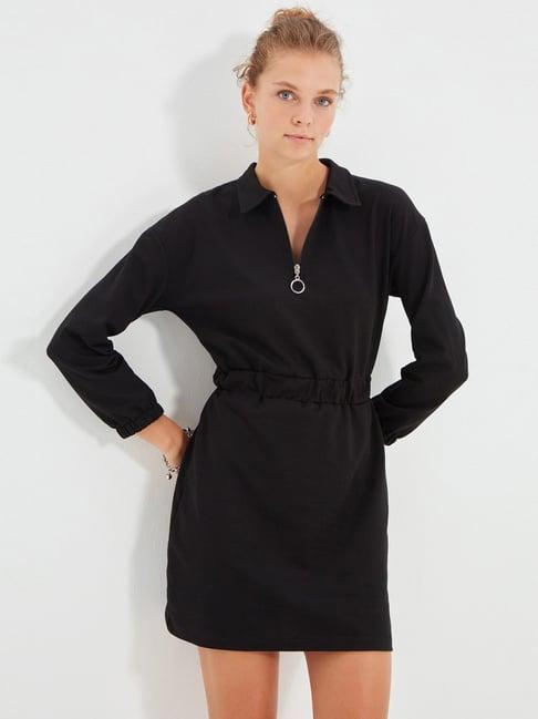 trendyol black cotton a-line dress