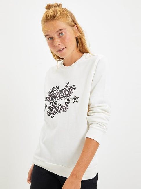 trendyol white cotton printed sweatshirt