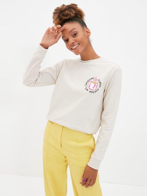 trendyol beige cotton printed sweatshirt