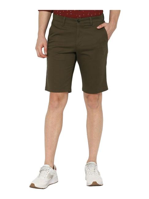 allen solly olive green cotton slim fit shorts