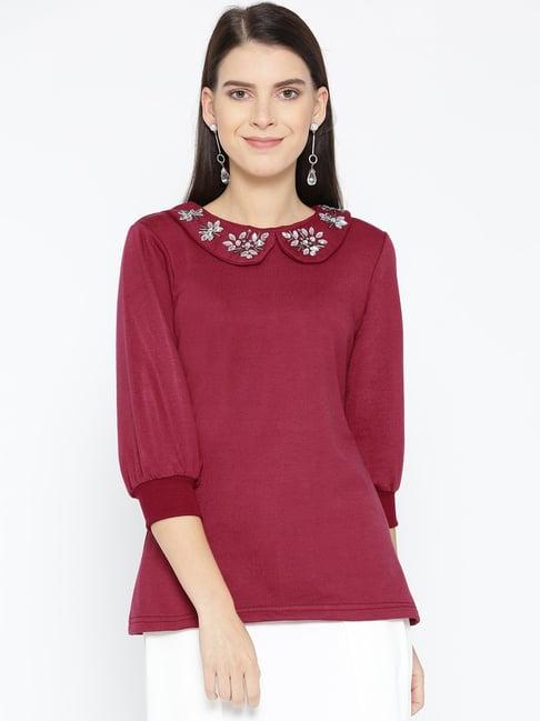 belle fille maroon embellished sweatshirt