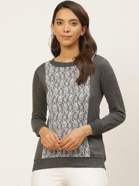 belle fille grey lace sweatshirt