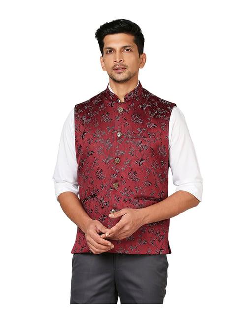 raymond maroon floral print waistcoat