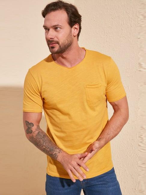 trendyol mustard cotton regular fit t-shirt