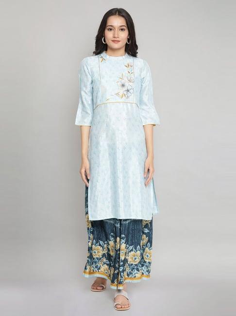 aurelia blue embroidered straight kurta