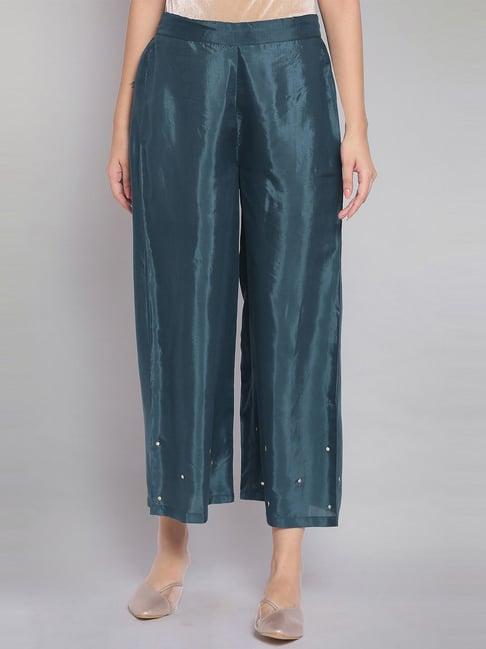 w blue embroidered palazzos