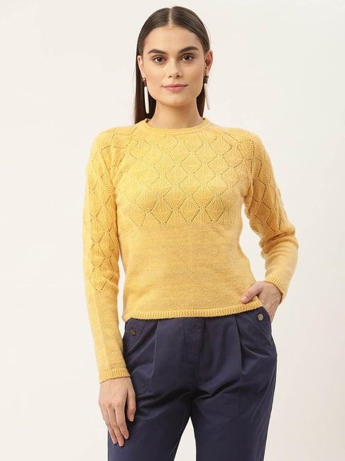 rooted yellow self design sweater