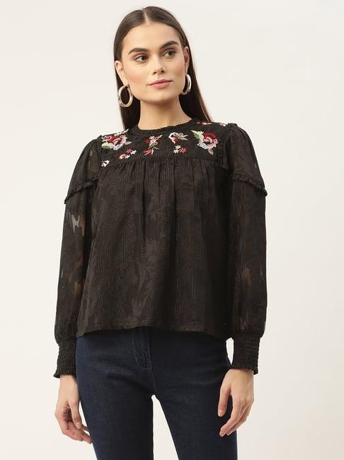 elle black embroidered top