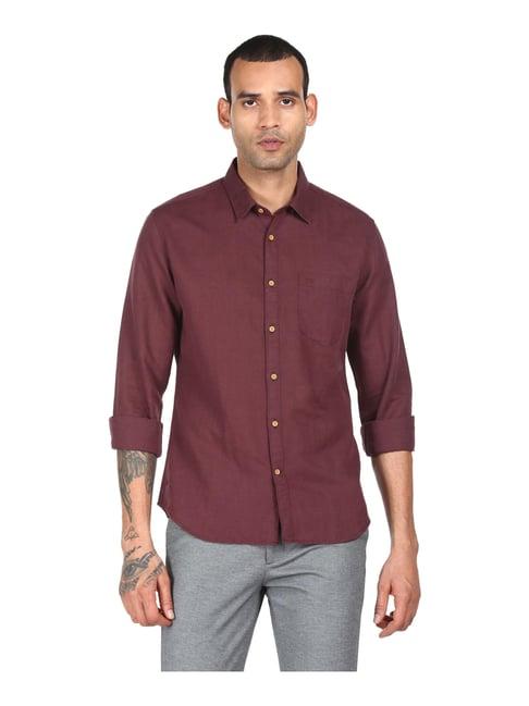 ad by arvind maroon cotton regular fit shirt