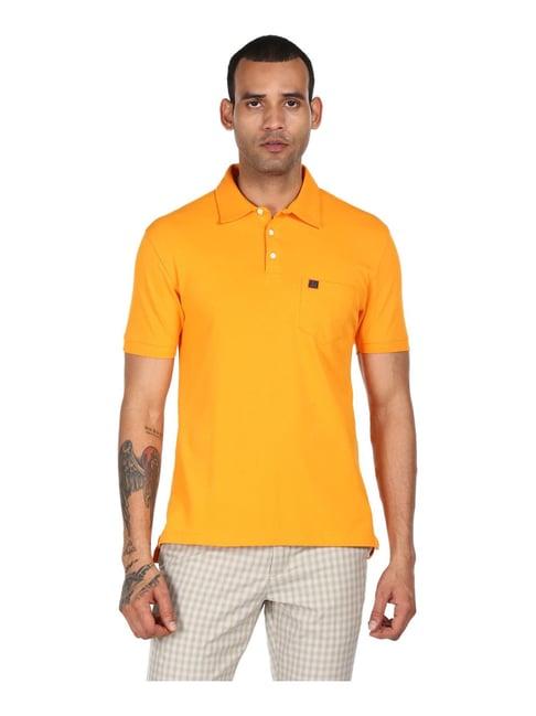 ad by arvind orange cotton regular fit polo t-shirt