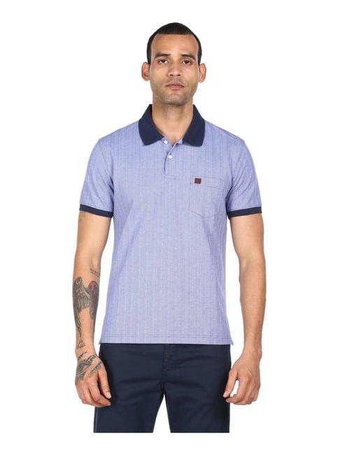 ad by arvind navy cotton regular fit self pattern polo t-shirt