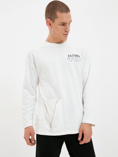 trendyol ecru cotton regular fit sweatshirt