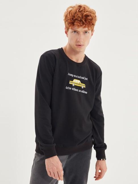 trendyol black regular fit embroidered sweatshirt